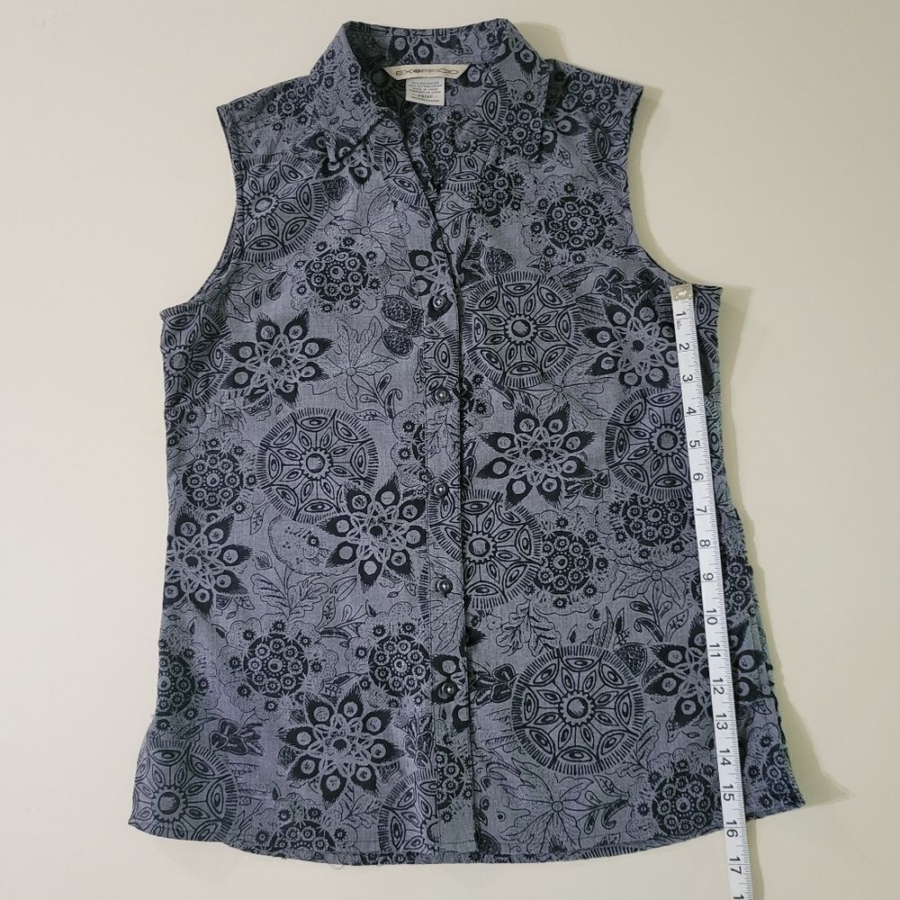 Exofficio Women's Gray Floral Sleeveless  V-neck Button-down Blouse - Picture 5 of 13